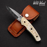Barca Damascus Steel Bone Handle Folding Knife