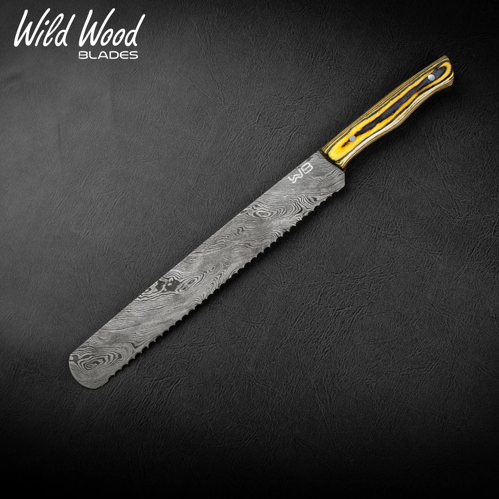 Cavallari Damascus Serrated Bread Knife – Yellow & Black