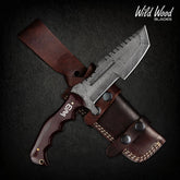 Handmade Damascus Steel Warrior Tanto Knife – Brown Micarta Handle