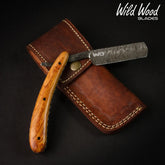 Throat Cutter Damascus Steel Straight Razor – Olive Wood Handle