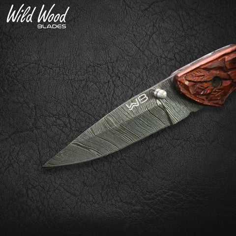 Barca Damascus Steel Tali Wood Folding Knife