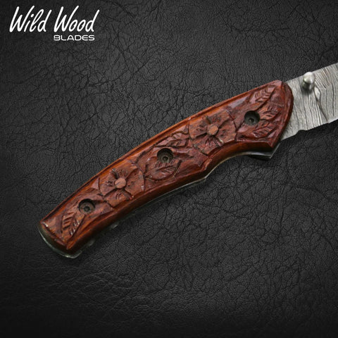 Barca Damascus Steel Tali Wood Folding Knife