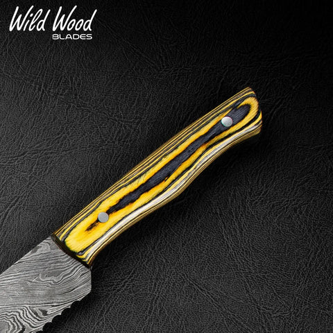Cavallari Damascus Serrated Bread Knife – Yellow & Black