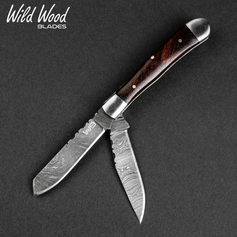 Falcon Damascus Steel Dual-Blade Folding Knife