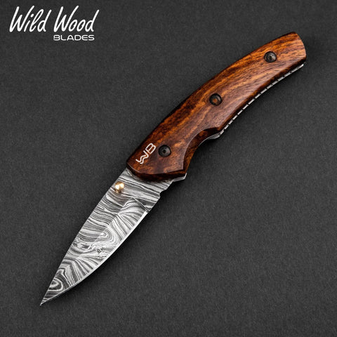 London Damascus Steel Liner Lock Folding Knife