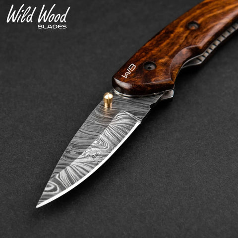 London Damascus Steel Liner Lock Folding Knife