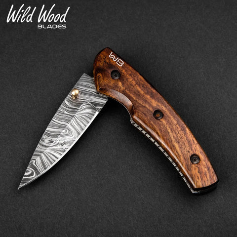 London Damascus Steel Liner Lock Folding Knife